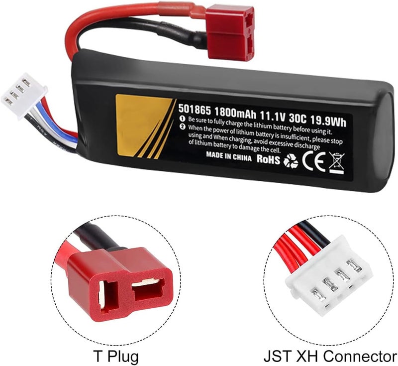 Fraternize 1800mAh 11.1v Lipo Battery Airsoft 30C High Discharge Rate Rechargeable Battery with T Plug & JST XH Connector for Airsoft Guns Rifle Model splatrball Hobby Universal Airsoft Battery 11.1v - Image 3